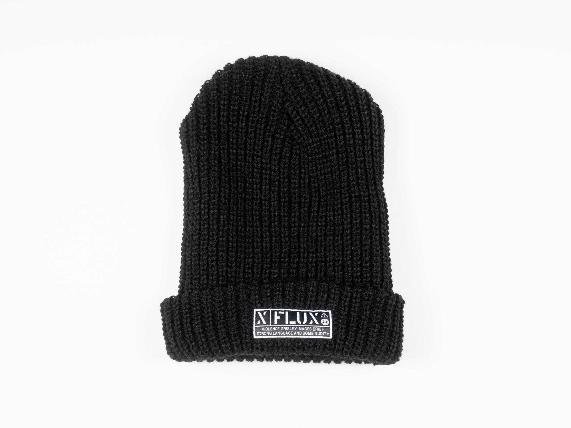【未使用・タグ付】〈LANEUS〉BEANIE/ブラック FLUX WARNING LABEL BEANIE - FLUX Defense